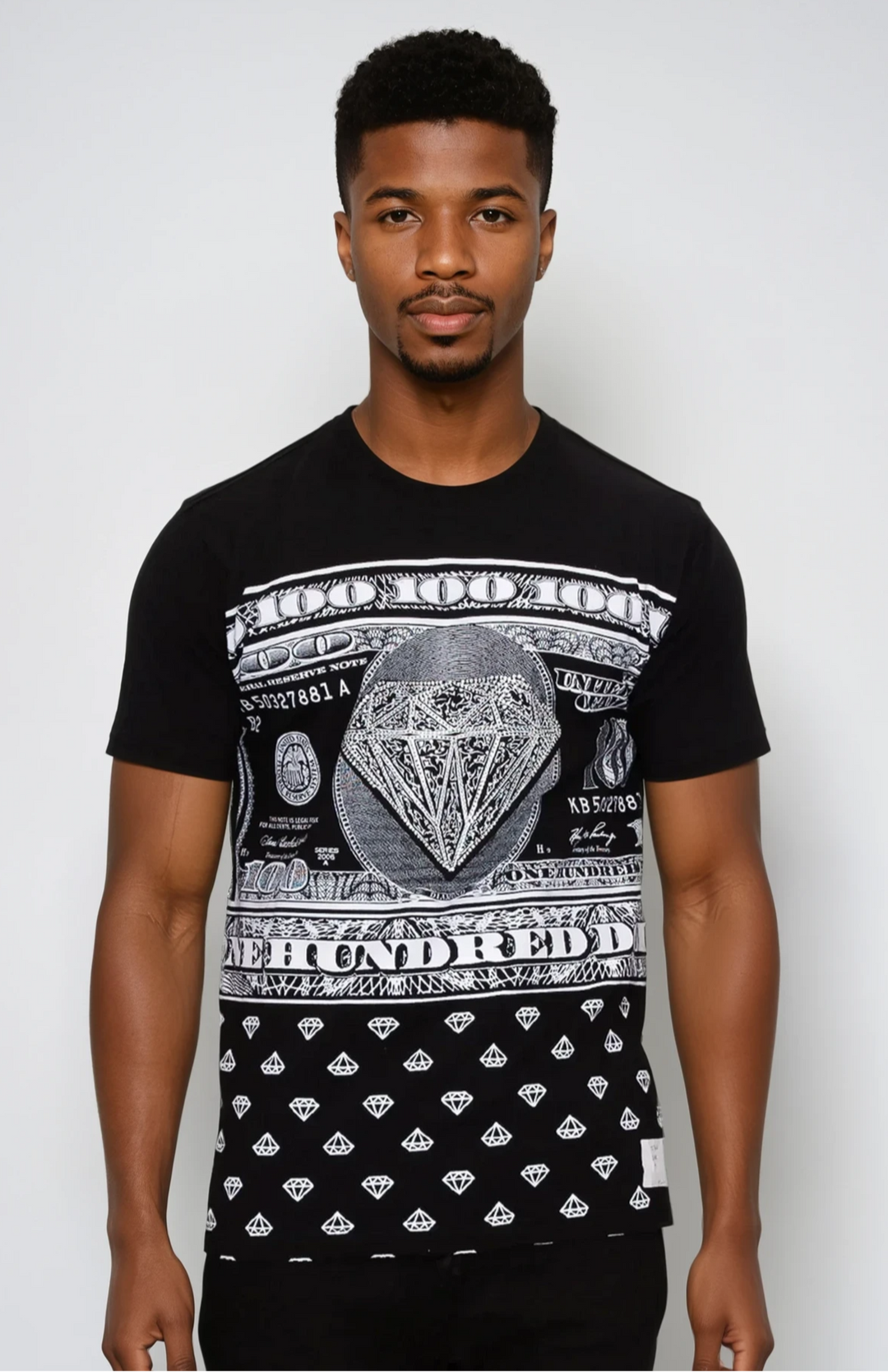 Rhinestone Diamond Dollar Print Graphic Tee Shirt