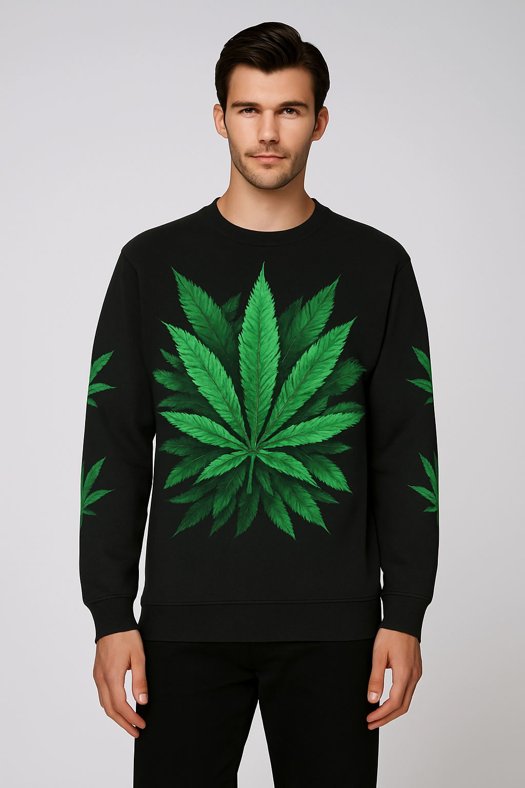 Double-Sided Full Print Marijuana Leaf Long Sleeve Tee Shirt