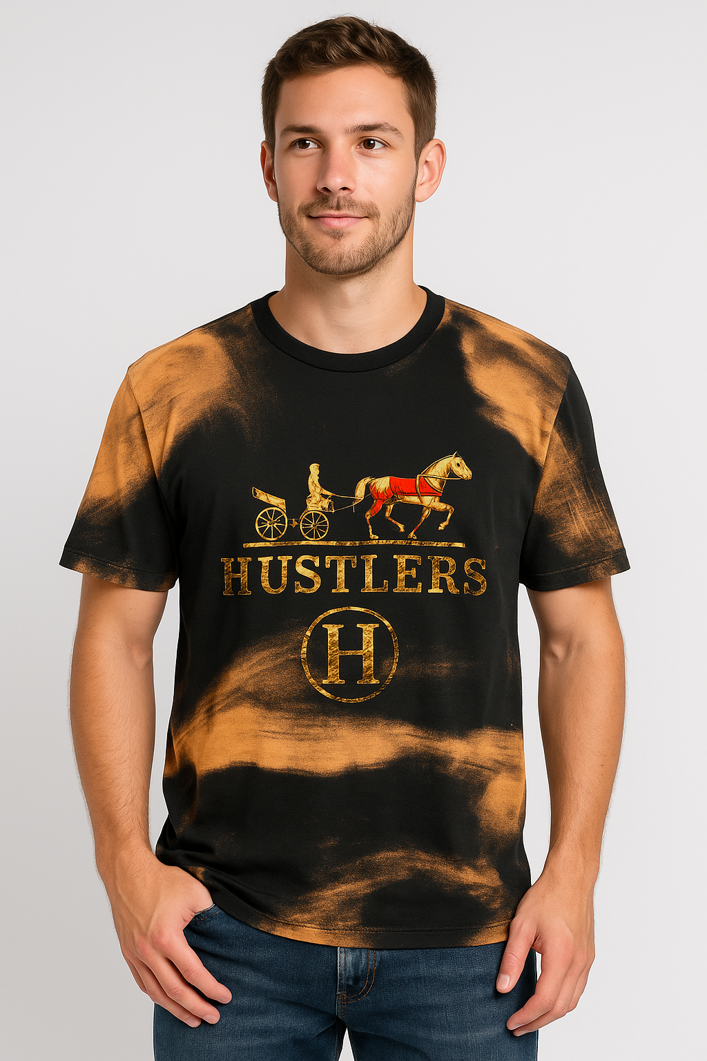 Hustlers Gold Carriage Bleach-Wash Tee