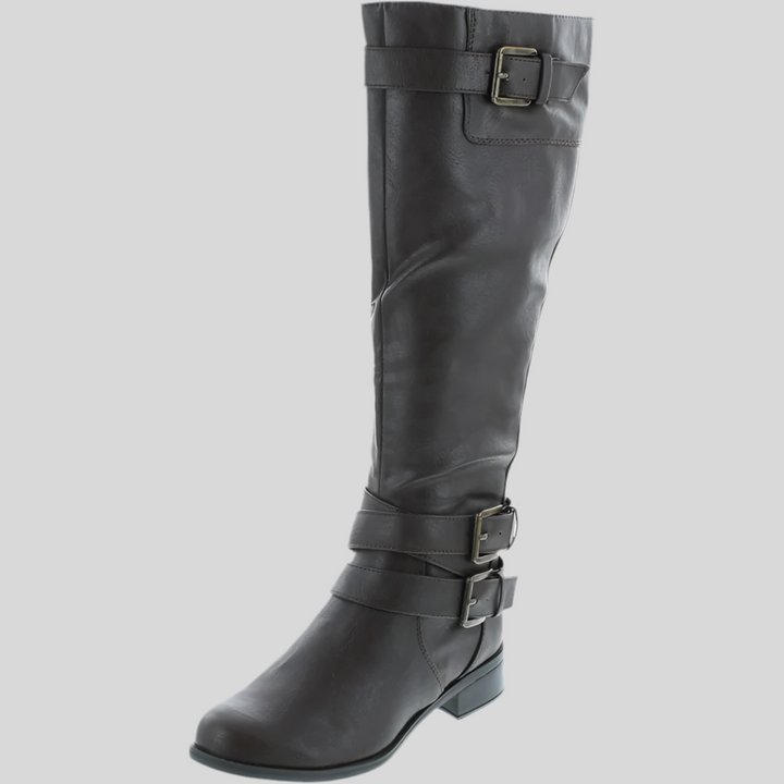 Faux Leather Buckle Accent Knee High Boots