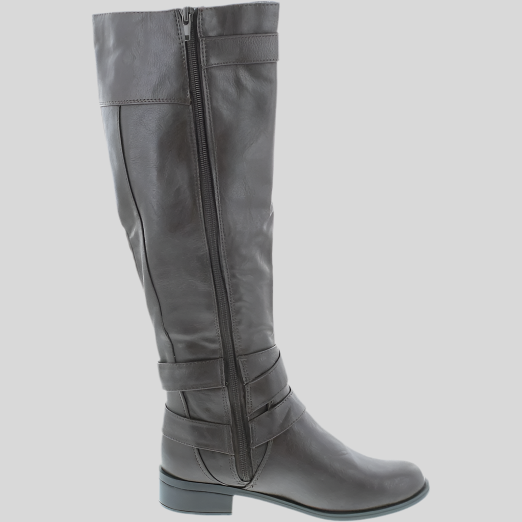 Faux Leather Buckle Accent Knee High Boots