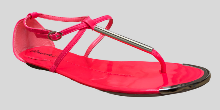 Neon Pink Hardware Detail Adjustable Strap Labelle Round Toe Buckle Thong Sandals