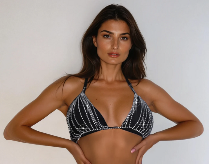 Sparkling Diamond Embellished Bra Top & Waist Chain Set