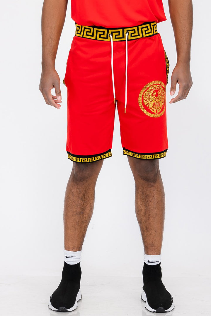 Greek Key Lion Crest Shorts