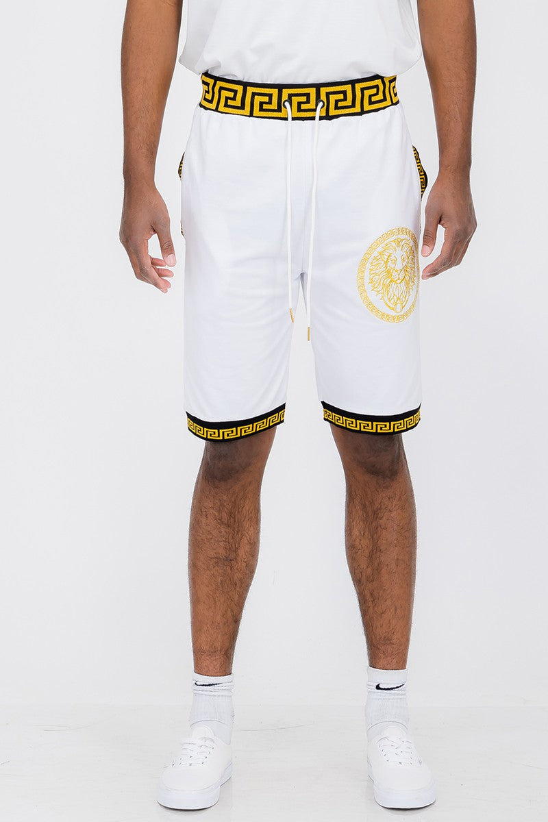Greek Key Lion Crest Shorts