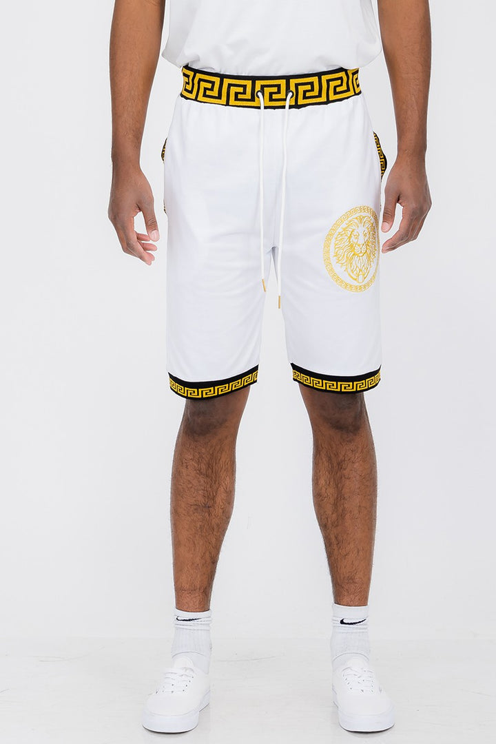Greek Key Lion Crest Shorts