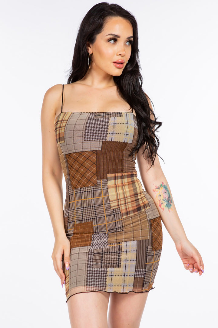 Plaid Patchwork Bodycon Dress