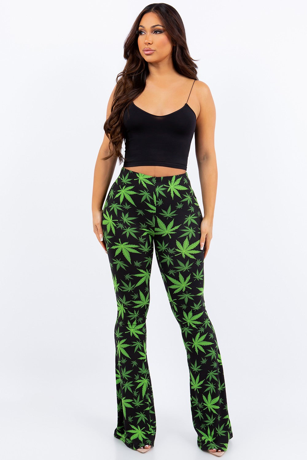 Leaf Printed Flare Pants