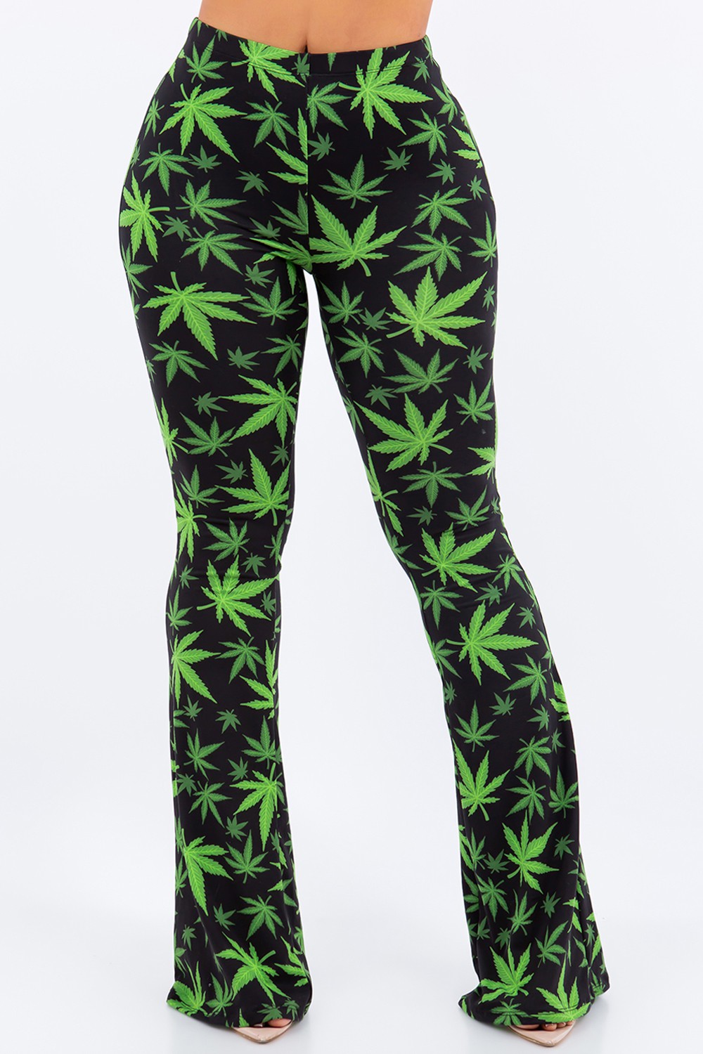 Leaf Printed Flare Pants