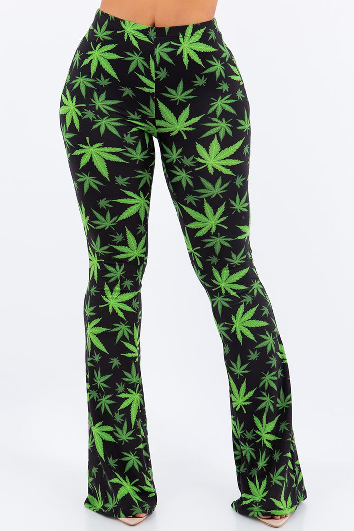 Leaf Printed Flare Pants