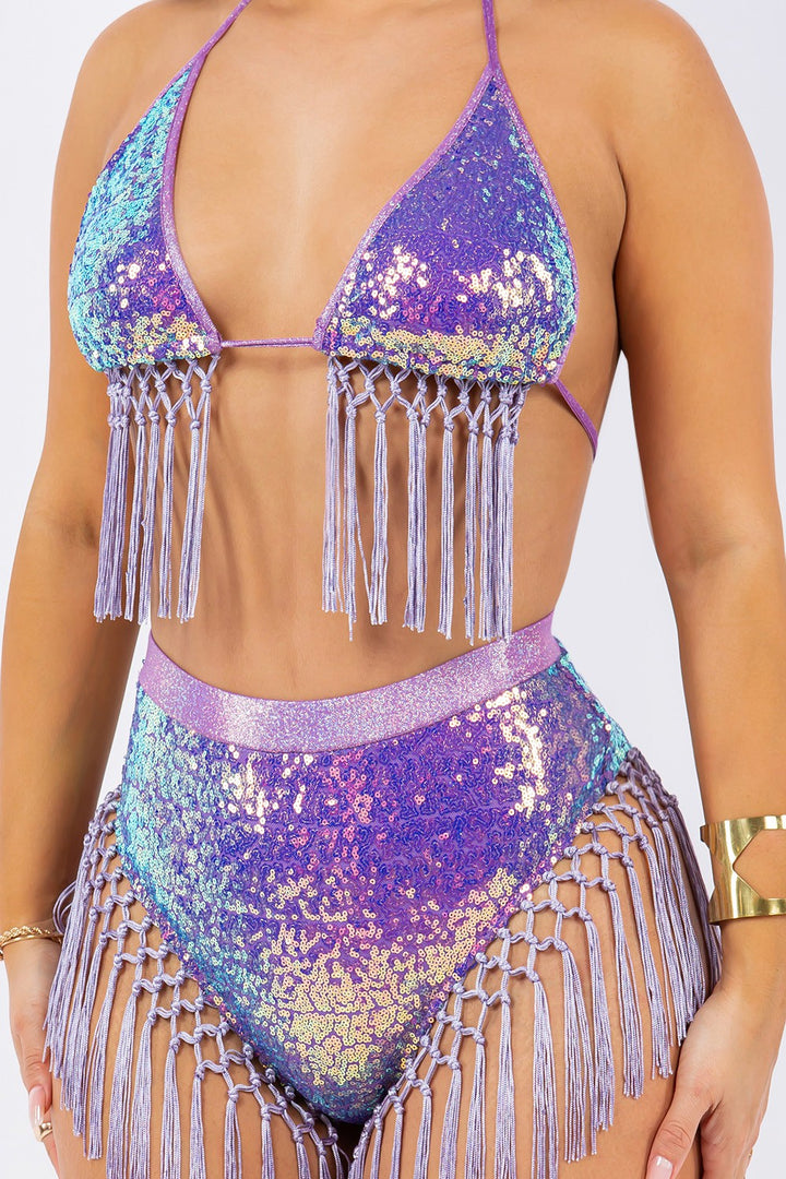 Sequin Bikini Top and Shorts Set