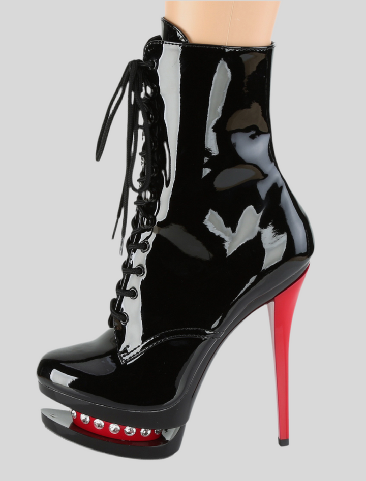 Pleaser Two Tone Lace-Up Platform Heel Ankle Boots
