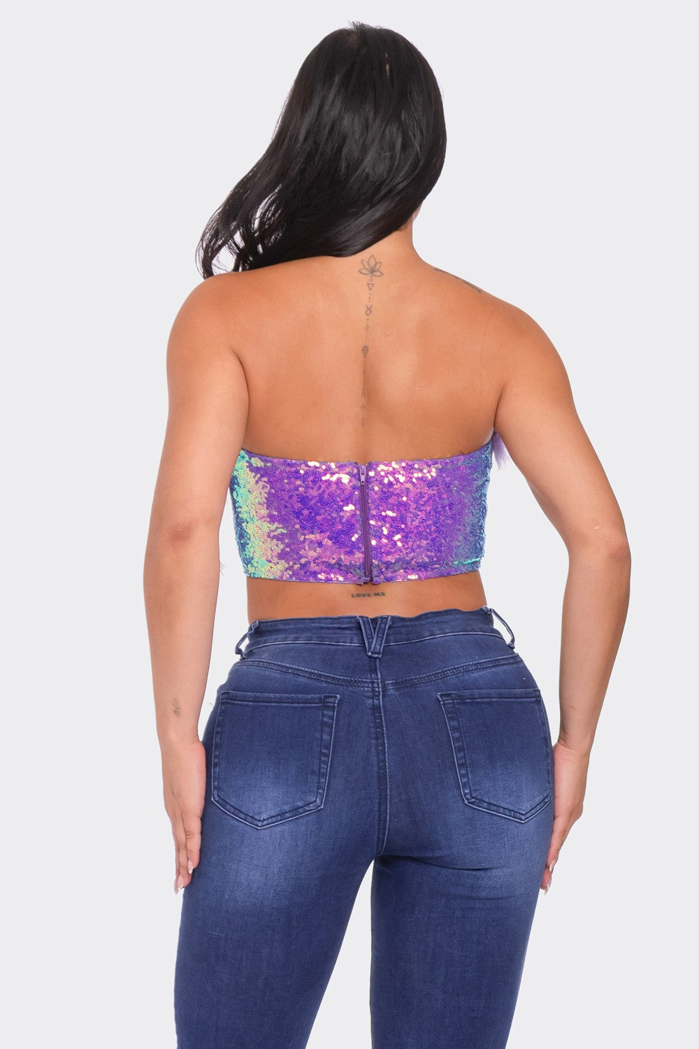 Sequin Crop Top with Fur