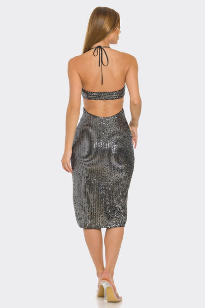 Sequin Cut-Out Midi Dress