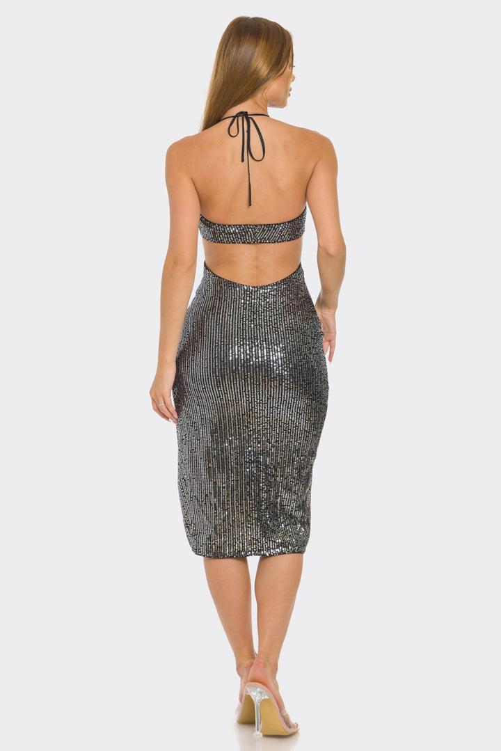 Sequin Cut-Out Midi Dress