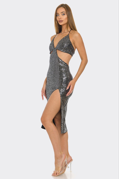 Sequin Cut-Out Midi Dress