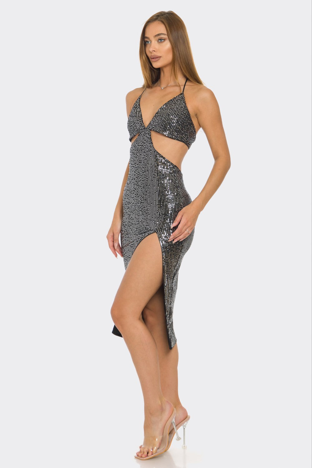 Sequin Cut-Out Midi Dress