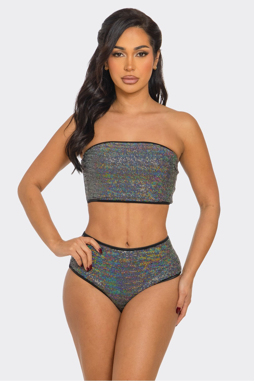 Sleeveless Multicolor Sequins Tube Top and Panty Set