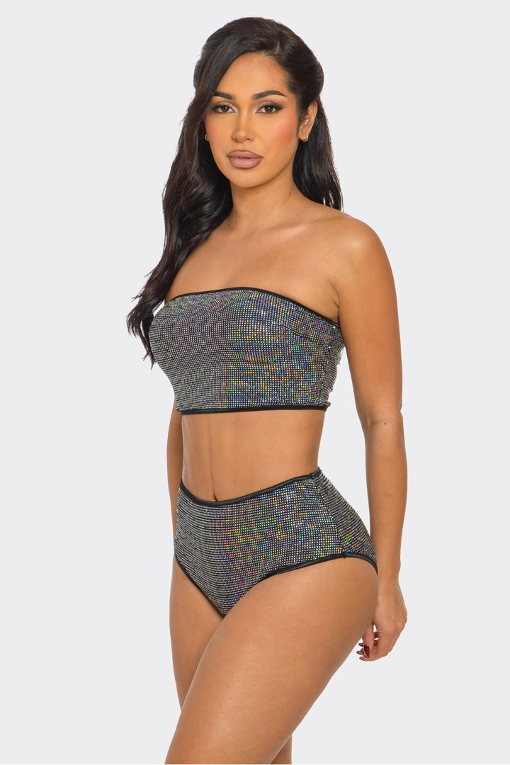 Sleeveless Multicolor Sequins Tube Top and Panty Set