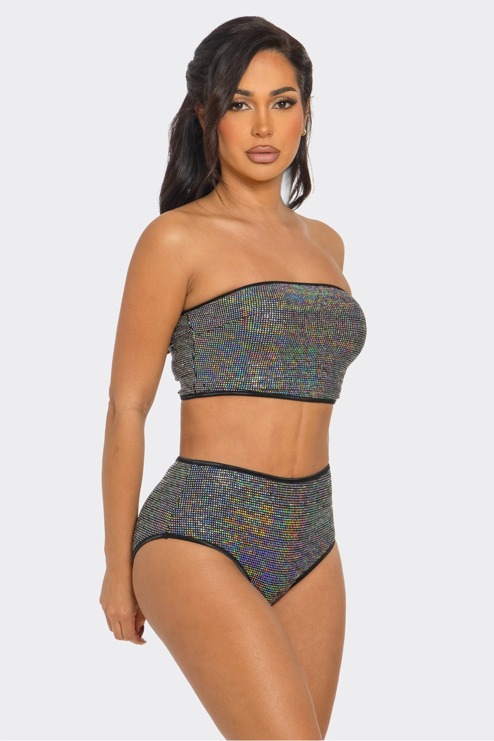 Sleeveless Multicolor Sequins Tube Top and Panty Set