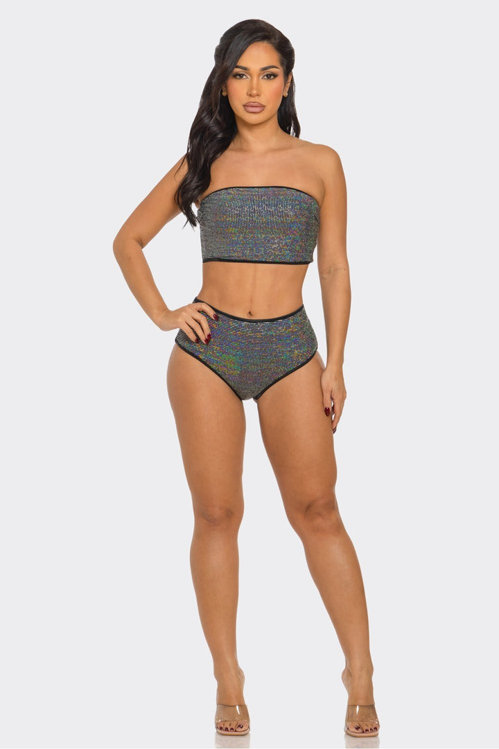 Sleeveless Multicolor Sequins Tube Top and Panty Set