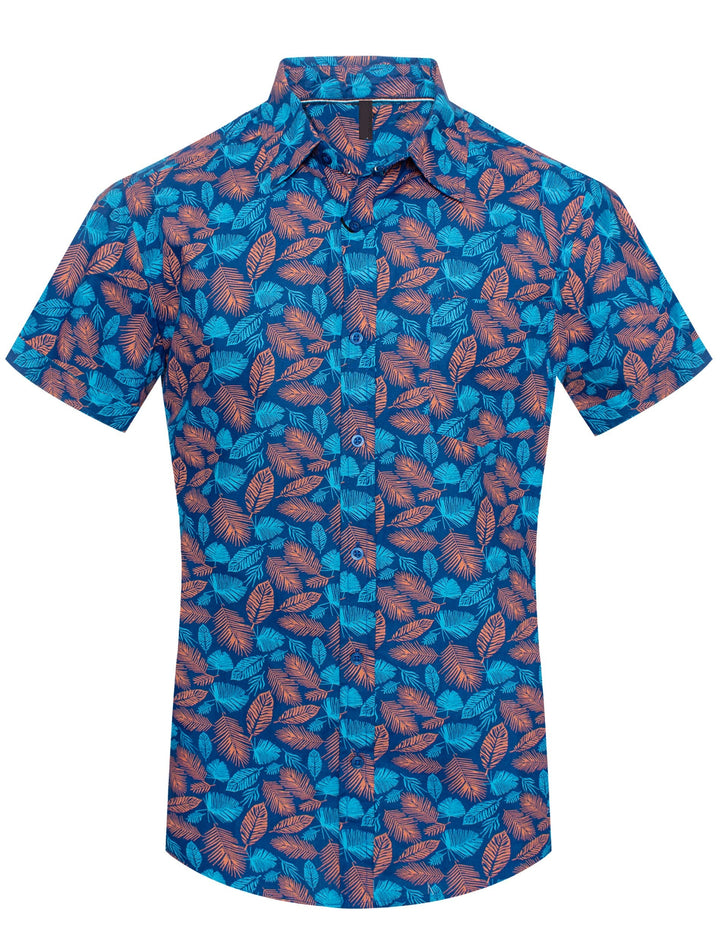 Leaf Print Button-Up Polo