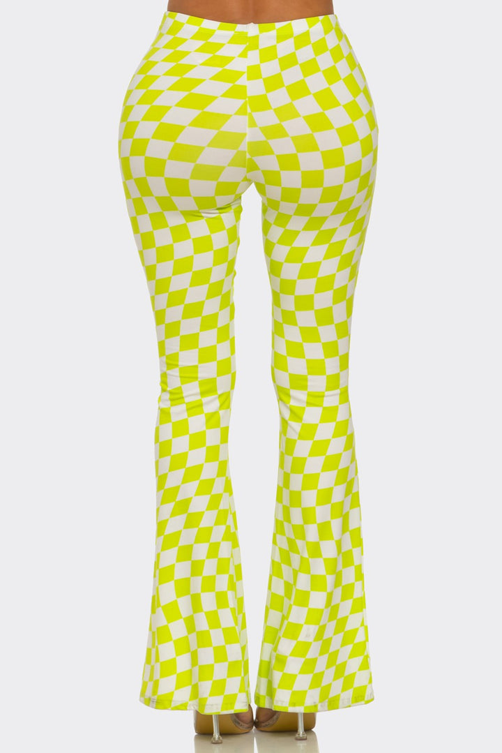 Neon Checkered Flare Pants