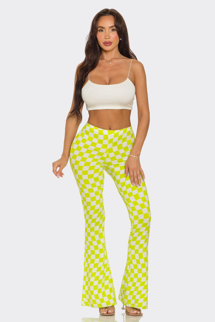 Neon Checkered Flare Pants