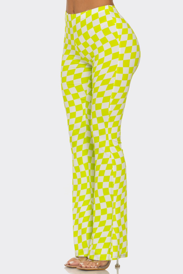 Neon Checkered Flare Pants