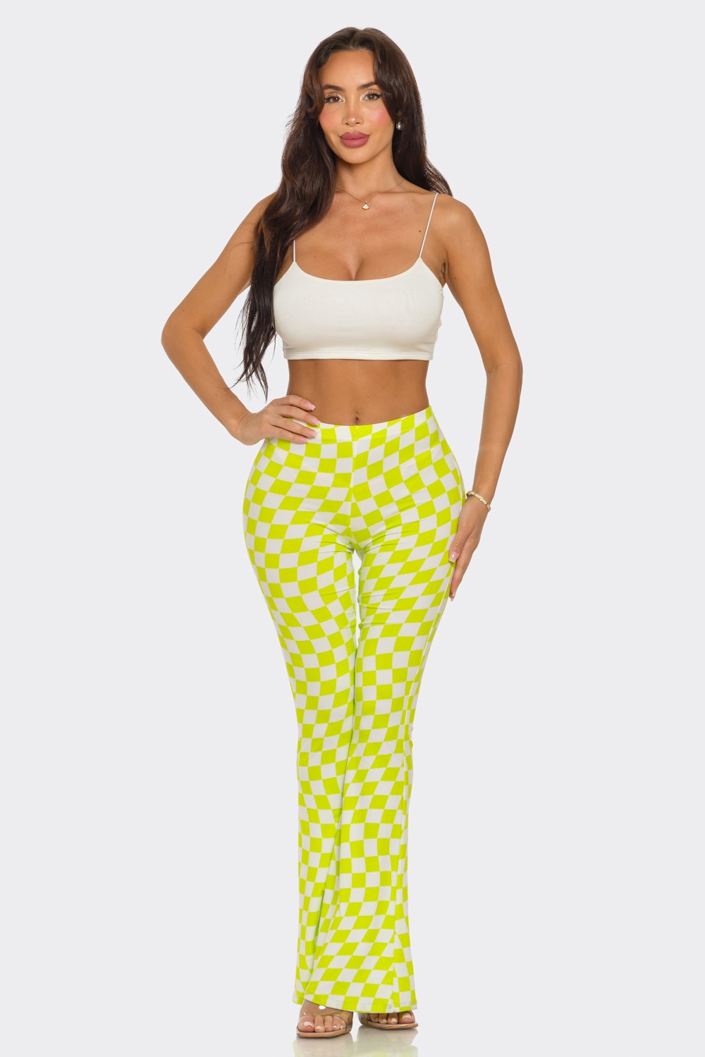 Neon Checkered Flare Pants
