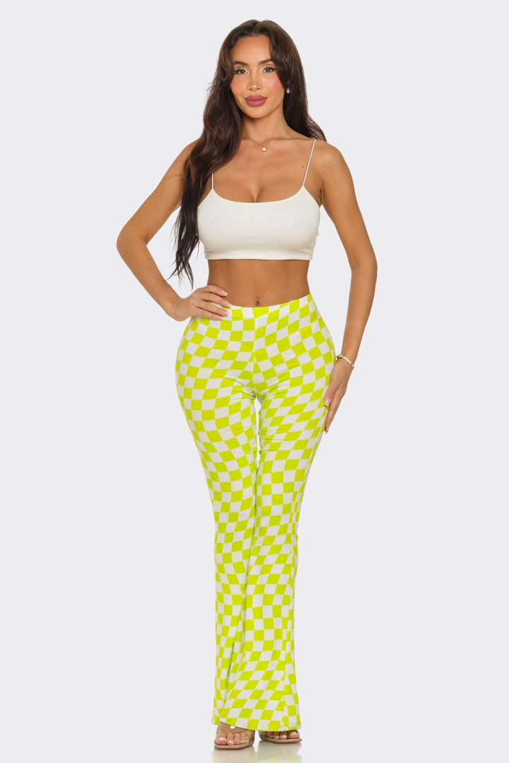 Neon Checkered Flare Pants