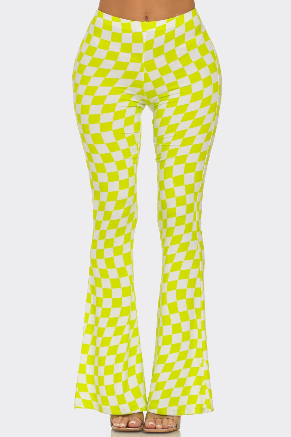 Neon Checkered Flare Pants