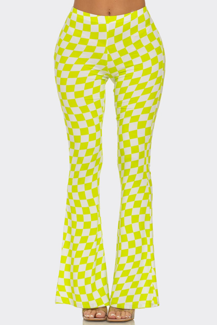 Neon Checkered Flare Pants