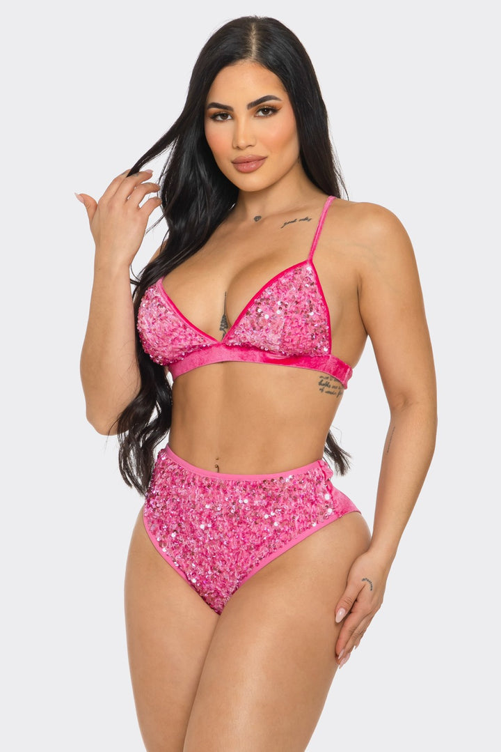 Sequin Bikini Top and Shorts Set