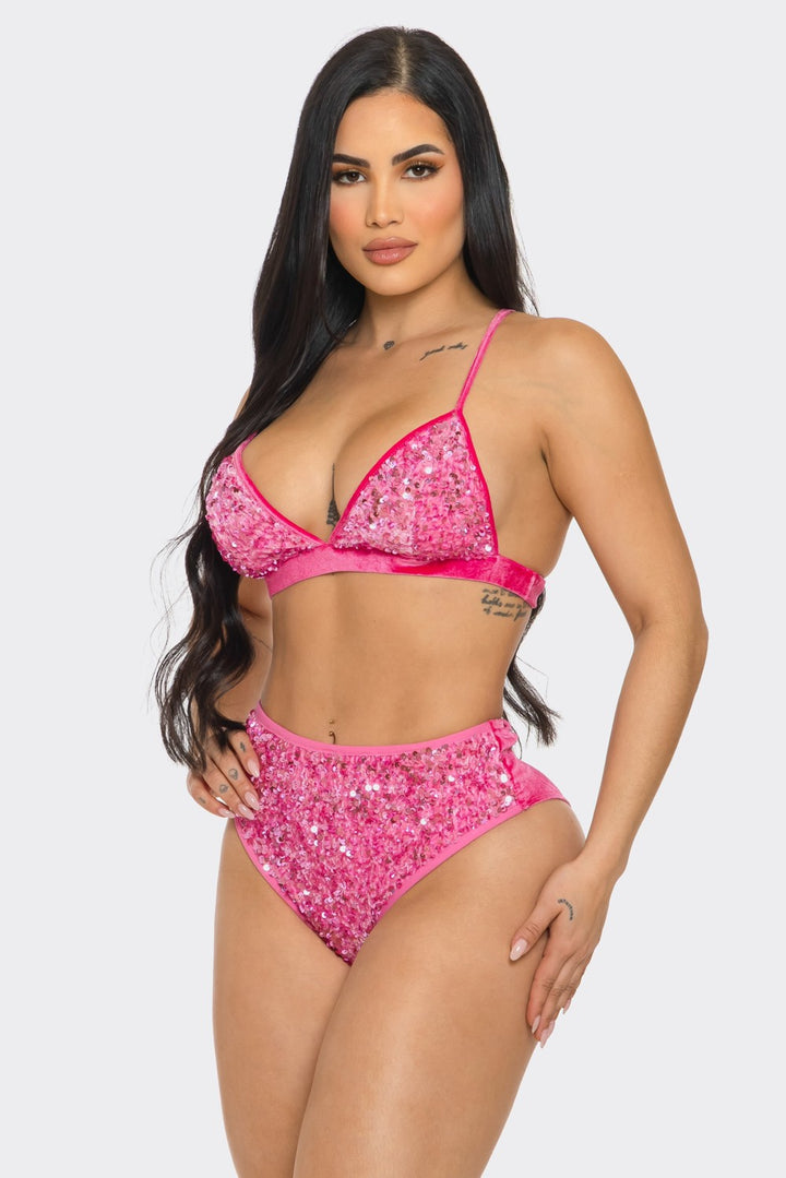 Sequin Bikini Top and Shorts Set