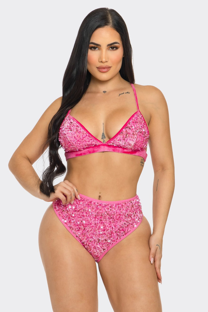 Sequin Bikini Top and Shorts Set