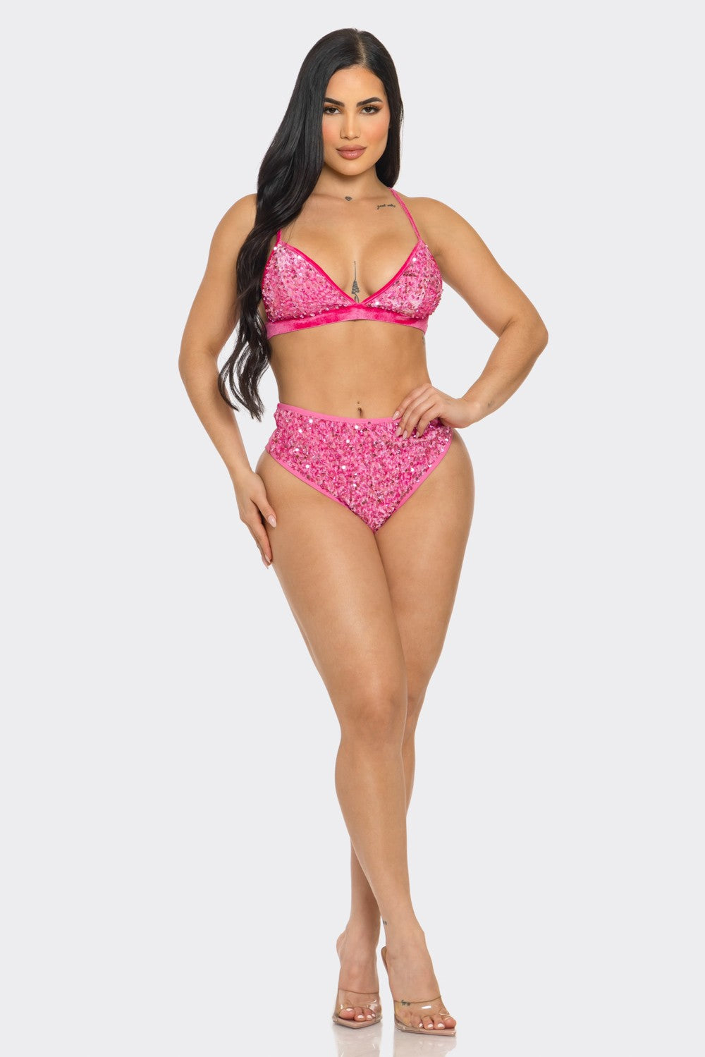 Sequin Bikini Top and Shorts Set