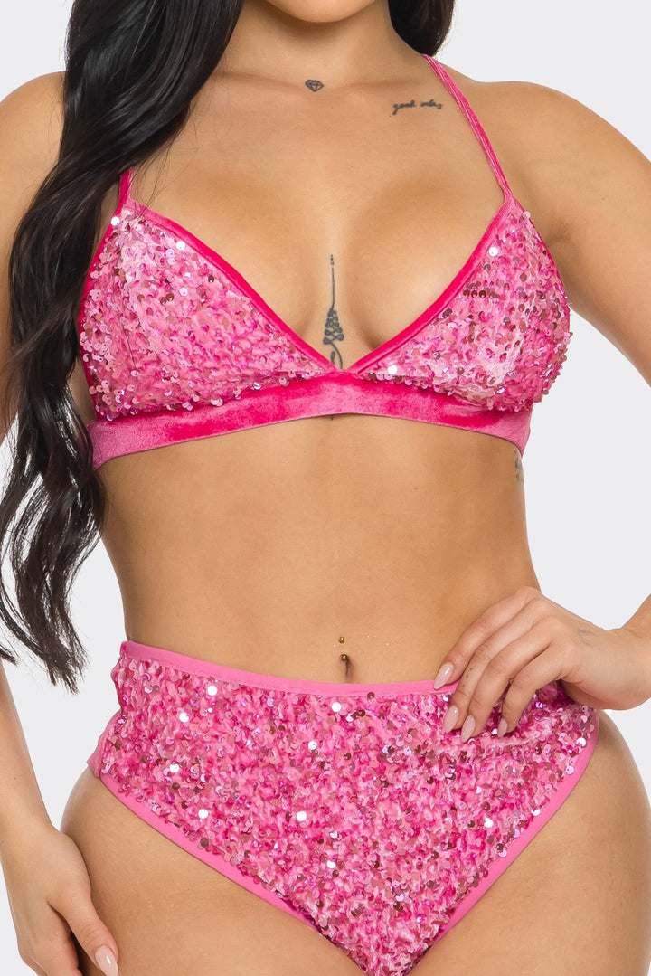 Sequin Bikini Top and Shorts Set
