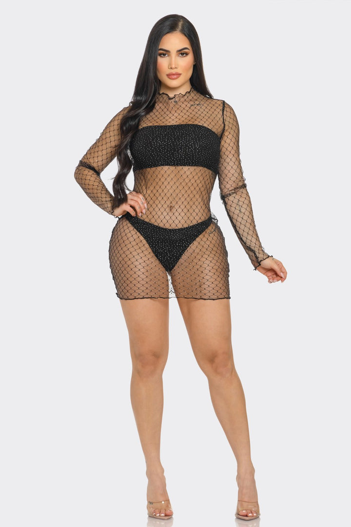 Mesh Sparkle Long Sleeve Dress