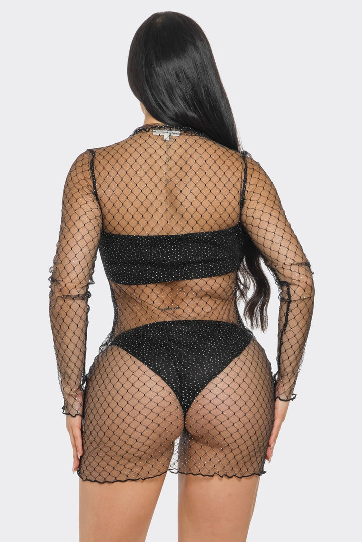 Mesh Sparkle Long Sleeve Dress