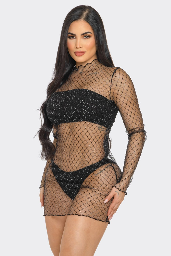 Mesh Sparkle Long Sleeve Dress