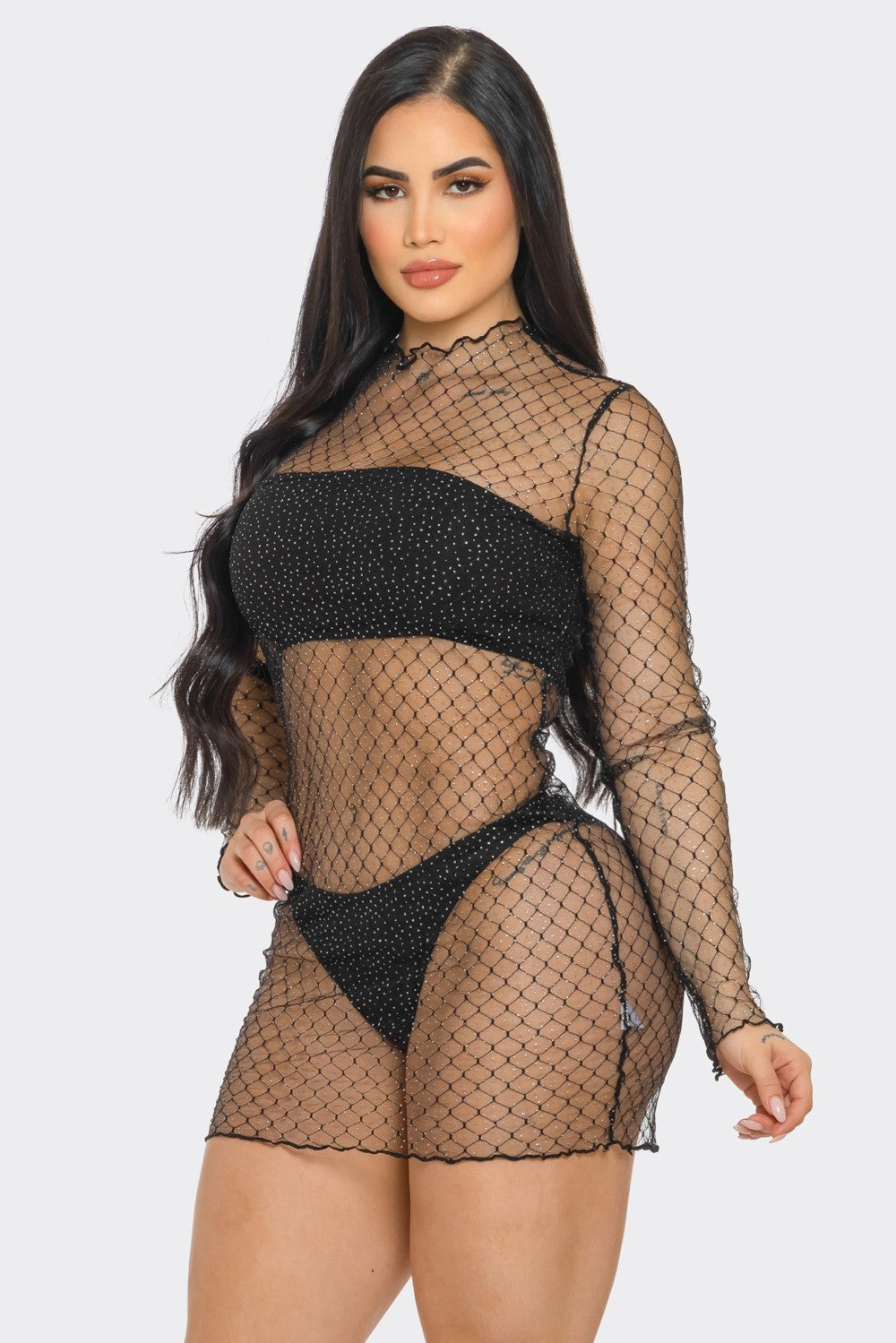Mesh Sparkle Long Sleeve Dress