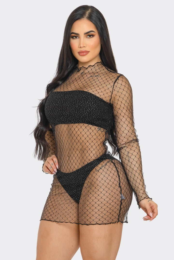 Mesh Sparkle Long Sleeve Dress