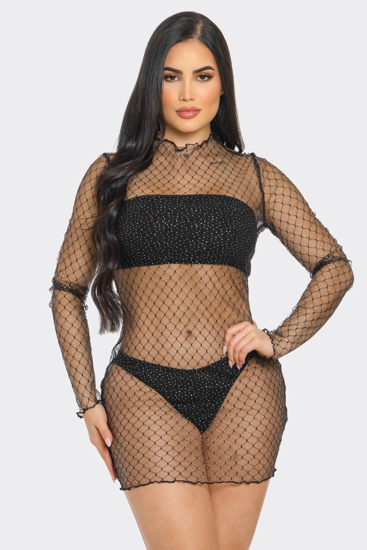 Mesh Sparkle Long Sleeve Dress