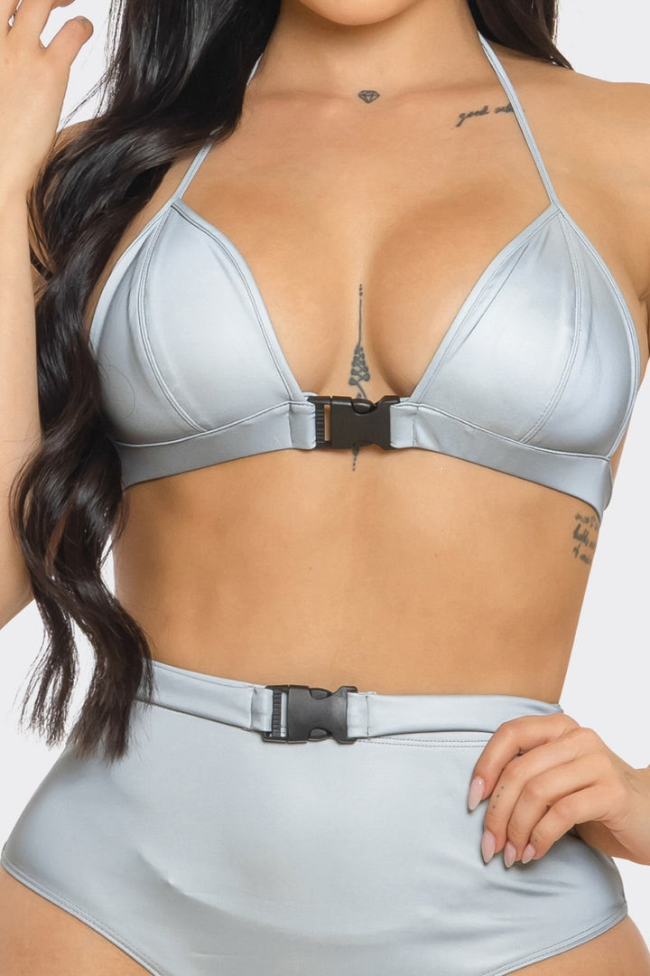 Reflective Buckle Bikini Set