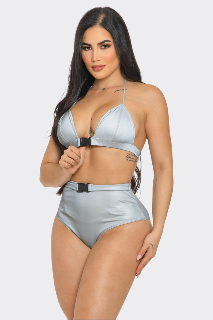 Reflective Buckle Bikini Set