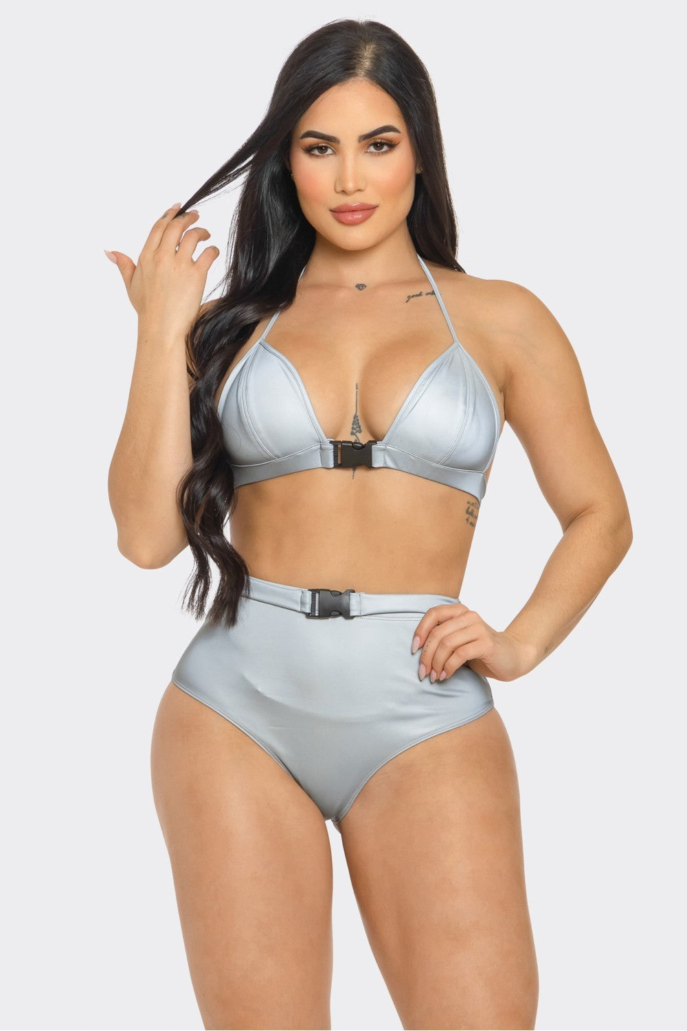 Reflective Buckle Bikini Set