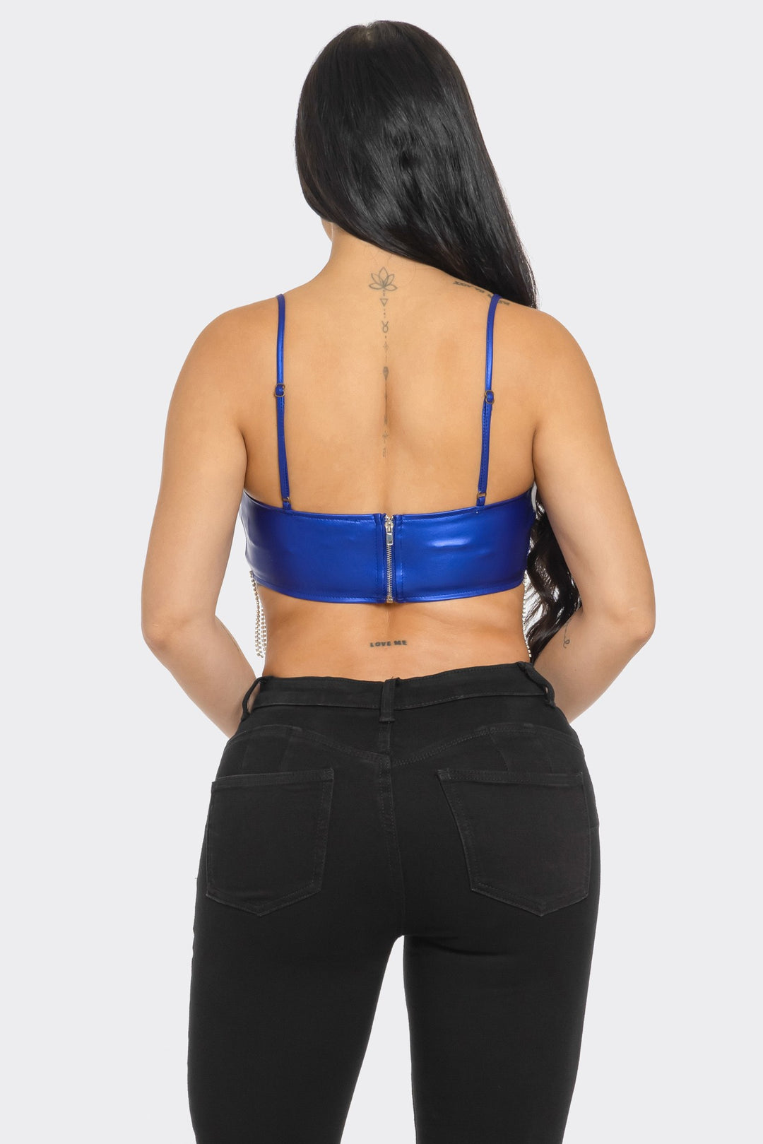 Metallic Crop Top with Rhinestone Fringe Detail