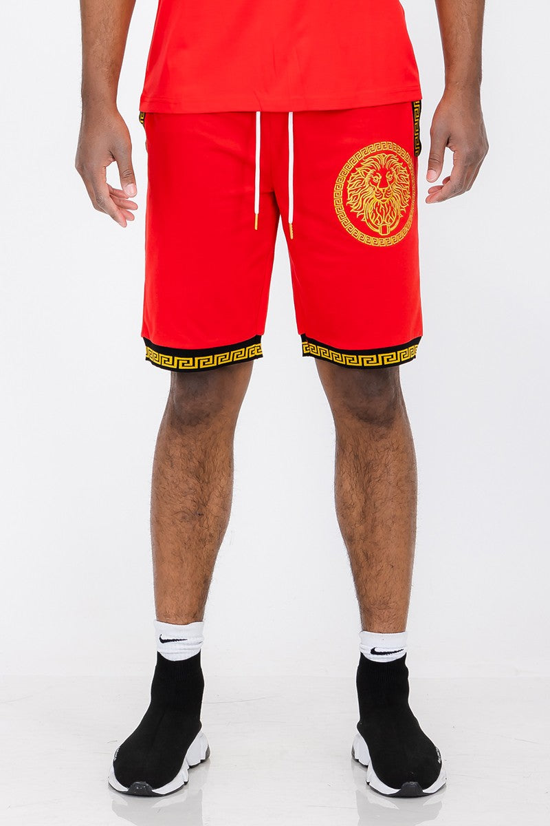Greek Key Lion Crest Shorts
