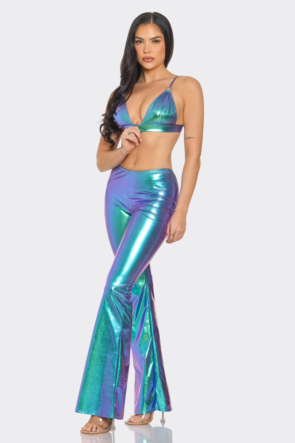 Metallic Bra Top with Pants Set